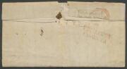 1838 entire letter headed "Sydney 15th Decr 1838" & signed "W McGarvie", to Scotland rated "3" with oval 'PAID SHIP LETTER/[crown]/DE*24/1838/SYDNEY' d/s in red, unframed 'INDIA LETTER/FALMOUTH' b/s in red rated "1/4" crossed-out & "1/6", London transit c - 2