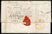 1849 entire headed "Tangorin" to Scotland "pr first ship" with a light but clear strike of the 'PAID AT/MAITLAND' handstamp (#P11) in black (contrary to regulations) & rated "7" in red for 4d local shipletter rate + 3d overseas shipletter, 'PAID SHIP LET - 2