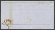 1850 outer to London "p Diana via Hong Kong p Overland Mail" with a largely very fine strike of the 'QUEENS WHARF' Receiving House handstamp and very fine Sydney Views 3d yellow-green SG 39 (full margins) just tied by a very fine bars cancel of Sydney, e - 2
