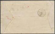 1875 (Oct 30) stampless linen-lined cover to France "Per Pera/via Brindisi" with superb boxed 'UNSTAMPED' h/s plus under-inked strikes of the rounded-boxed 'INSUFFICIENTLY/STAMPED' & Anglo-French Convention postage due h/s both also applied at Sydney, li - 2