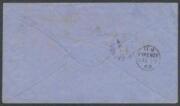 1869 (Feb 28) cover to Italy unusually "via Marseilles" with Small Chalons 2d blue x2 & 6d yellow-green tied by light but legible Rays '79' cancels of 'GAINSFORD' (b/s), faint French mailboat transit cds in red on the face, very fine '11 M/FIRENZE/MAG 12/ - 2