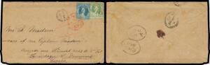 1877 cover to Denmark with Small Chalons 2d deep blue & 6d yellow-green, poor Rays cancels with very fine 18mm 'TOOWOOMBA/ 1 /JA24/1877/QUEENSLAND' cds alongside, Brisbane & London transits & two different oval backstamps of Copenhagen of 30/3 & 31/3, a l