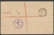 1906 double-rate cover to Virginia "Via San Francisco" with Thin 'POSTAGE' 8d ultramarine - paying 2½d x2 + 3d registration - tied by 'CLARE/S-A' squared-circle, curved 'REGISTERED/No...' h/s, Adelaide & San Francisco transit & 'RICHMOND VA/REG DIV' arriv - 2