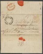 1823 lengthy entire letter headed "Hobart Town 2nd June 1823" & signed "Harris Walker" to London with a wonderfully fine and clear strike of the very rare undated 'HOBART/TOWN' circular postmark, to London with light 'PORTSMOUTH/SHIP=LETTER' "step" h/s in - 2