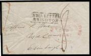 1841 large-part crumpled outer to Edinburgh with light but fine strike of the huge GPO d/s of 3FB3/1841 (unusual use of 'FB' instead of 'FE' for February) in red, very fine strike of the boxed 'INDIA LETTER/BRIGHTON' h/s on the face, London b/s of 17JU17/