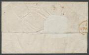 1841 large-part crumpled outer to Edinburgh with light but fine strike of the huge GPO d/s of 3FB3/1841 (unusual use of 'FB' instead of 'FE' for February) in red, very fine strike of the boxed 'INDIA LETTER/BRIGHTON' h/s on the face, London b/s of 17JU17/ - 2