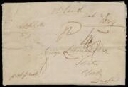 1844 lengthy entire letter signed "B Livesay", to Yorkshire endorsed "postpaid" & rated "5" in red, GB 'SHIP LETTER' h/s in black & rated "8" for an incoming shipletter, London transit b/s of '28AP28/1845' in red & 'YORK' arrival b/s of the same date, ext