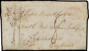 1846 entire letter headed "Lemington Probator Station December 7th 1846" signed "Gabriel Tinsley", to Lancashire endorsed at upper-left "convict letter/[initials]/Supt", light '[crown]/FREE/4JA4/1847' cds at upper-right, British 'SHIP LETTER' h/s in black