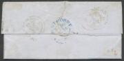 1851 semi-literate entire headed "Hobertown Barracks April 18th" & signed "EH Bell" endorsed on the face "Convicts Letter" but not countersigned, to Lancashire with light '[crown]/FREE/22AP22/1851' cds in red, light London transit b/s of SP25/1851 & rated - 2