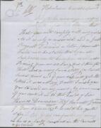 1851 semi-literate entire headed "Hobertown Barracks April 18th" & signed "EH Bell" endorsed on the face "Convicts Letter" but not countersigned, to Lancashire with light '[crown]/FREE/22AP22/1851' cds in red, light London transit b/s of SP25/1851 & rated - 3