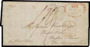 INWARDS MAIL: 1838 (Aug 7) lengthy cross-written entire social letter from England to "Bull Inn/Prossers Plains/Van deimand Land" with unframed 'PAID/AT/BRISTOL' h/s & rated "1/-" for 10d rate to London + 2d outwards shipletter, London tombstone & Paid S