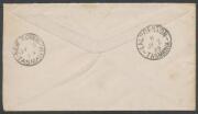 INWARDS MAIL: 1884 cover from the United States with Washington 2c green & Jackson 10c brown tied by San Francsico duplex, Launceston b/s of JY2/89 & New Town arrival b/s of JY3/83, minor wrinkles. - 2