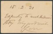 INWARDS MAIL: 1920 late usage of Imperial Russian 3k Postal Card with message of "15-2-20" that states "Expecting to reach Madeira today", two weeks later a South African 1d added & tied by superb 'CAPETOWN/2MAR20/PAQUEBOT' cds. Fascinating. [Presumably t - 2