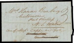 INWARDS MAIL: 1843 lengthy unsigned entire letter headed "Malta 18 March 1843" to Melbourne "care of Messrs Capper and Gold/Westminster" apparently privately carried but rated "3" on arrival as an inwards shipletter, light horizontal filing crease. The le