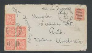 INWARDS MAIL: 1916 commercial cover from Cuba with 2c Map x6 tied by 'CIENFUEGOS/SANTA CLARA' cancels, minor peripheral blemishes. [Cuba is a rare destination from Australia]