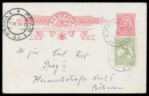 1914 usage of 1d Fullface Postal Card to Bohemia with ½d Roo tied by 'EPPING/VIC' cds, superb 'PRAHA 1 * PRAG 1/ 5c ' arrival cds on the face.