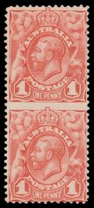 1d red Plate 3 vertical pair Imperforate Between BW #59ba (SG 17b), the faintest trace of having been mounted, Cat $6000 (£2250). [Hugh Morgan's very similar pair - identified as Plate 1 but, considering the realisation, probably from Plate 3 - sold in S