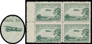 BOOKLET STAMPS: 3d green Long Wing BW #136d being the third unit in a complete booklet pane of 4, the upper units lightly mounted, the lower units - including the variety - are unmounted, Cat $1200+.