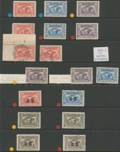 Range including 2d Plate Number '7' single commercialy used, 3d with Plane Dropping Mailbag CTO, 6d with Extra Islands CTO & in unmounted corner block of 6, 6d with unlisted Re-Entry on 'FO' of 'KINGSFORD' CTO, 6d imprint block of 8 with Re-Entry on 'T' o