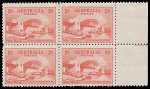 TWO PENCE: 2d red marginal block of 4 from the right of the sheet with Three Plate Dots BW #146zc, Cat $500.
