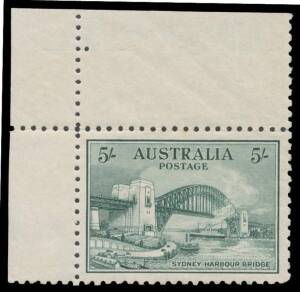 FIVE SHILLINGS: 5/- green corner example from the upper-left of the sheet with Plate Dot BW #148z, exceptional centring, lightly mounted, Cat $3000.