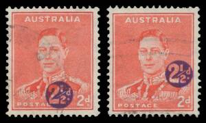 '2&frac12;d' on TWO PENCE: '2&frac12;d' on 2d scarlet with Misplaced Surcharge BW #196c with the misplacement upwards (light machine cancel) or to the left (light cds), Cat $300. Very scarce.