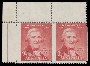 1947 Newcastle Sesquicentenary 2&frac12;d Lt Shortland corner pair from the upper-left of the right-hand pane Imperforate Vertically, unmounted, Cat $1250 (see the ACSC at page 6/29).