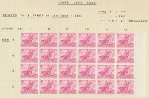 1960 Northern Territory Exploration 5d magenta block of 24 comprising six vertical se-tenant strips BW #378ca, most units are unmounted, Cat $600++; also some minor 1959-64 issues in blocks, mostly unmounted. (100 approx)