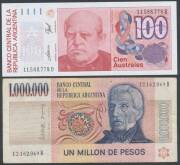 Wallet with an attractive bundle of world banknotes with strength in Latin America, many beautifully engraved notes, some Inflation Issues & some revalued, condition variable. (140 approx) - 2