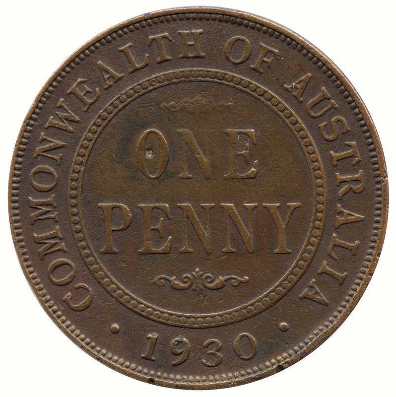 AUSTRALIA: Penny 1930 with Indian obverse, small pock-marks & the reverse with small indentation within the 'O' of 'ONE' & two small edge faults below the date. A presentable example of this always popular coin. Provenance: International Auction Galleries
