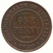 AUSTRALIA: Penny 1930 with Indian obverse, small pock-marks & the reverse with small indentation within the 'O' of 'ONE' & two small edge faults below the date. A presentable example of this always popular coin. Provenance: International Auction Galleries