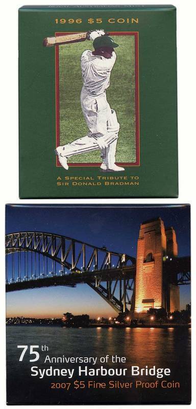 AUSTRALIA: 1990-2000 One Ounce Kookaburras comprising 1990 Specimen (2) & Proof, 1991 Proof & Sydney Coin Fair Specimen, proofs for 1988 (2), 1996 Bradman, 1998 Flying Doctor, 2000 Phar Lap, 2007 Sydney Harbour Bridge, AAT Three Explorers & Skua: Unc for