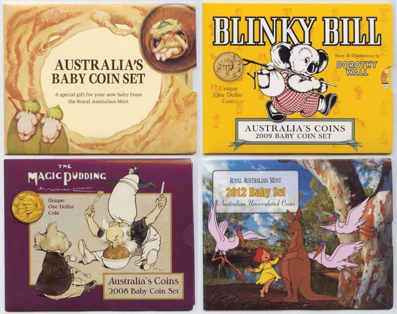 AUSTRALIA: 1993-2013 Baby Coin sets 1993 (revised artwork), 1994, 2008, 2009 (3) and 2010 to 2013, Cat $610.