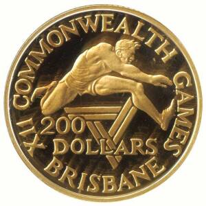 AUSTRALIA: 1982 Commonwealth Games $200 gold proof, cased and boxed with certificate.