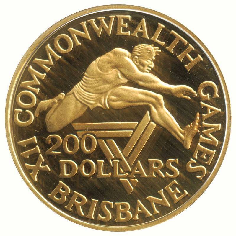 AUSTRALIA: 1982 Commonwealth Games $200 gold proof, cased and boxed with certificate.