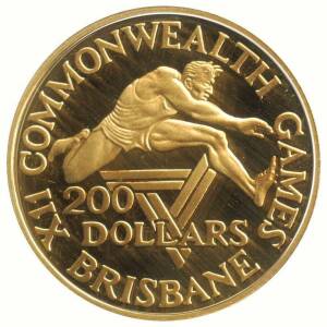 AUSTRALIA: 1982 Commonwealth Games $200 gold proof, cased and boxed with certificate.