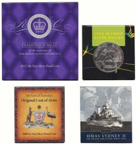 AUSTRALIA: One Dollar Proofs 1984 (2), 1992 Olympics, 1993 Landcare, 1995 Waltzing Matilda, 1996 Parkes, 1997 Kingsford Smith, 1998 Florey, 1999 Majestic Images, 2000 HMAS Sydney & Proclamation Penny, 2002 Melbourne Mint, 2008 Coat of Arms, 2009 1st Fligh