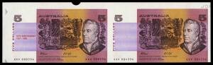 AUSTRALIA: Five Dollars 1992 $5 Fraser/Cole paper issue Souvenir Folders for Melbourne Fair horizontal pair, Mailing List horizontal pairs (x4), Adelaide Fair vertical pairs (x2) and Sydney Fair blocks of 4 (x2), plus 1996 Fraser/Evans presentation folder