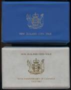 NEW ZEALAND: Unc sets in folders for 1967 1968 (2) 1969 1970 1977 (2) 1978 1979 & three others; Specimen/Proof sets for 1968 1969 1979 1981 (2) &1982-84; also an album of pre-decimal and decimal coins, folder of &frac12;ds, group of cased $1 Unc coins (17), 1953 - 2