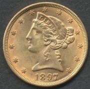 UNITED STATES: Gold 1897 Coronet Head $5 aUnc plus 1912 Indian Head $10 F. (2) - 4