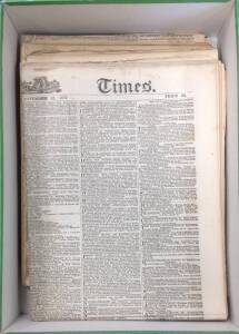 GREAT BRITAIN: "The Times Newspaper" 1878-1879 editions containing reports and letters on Pitcairn Island from visiting ships including H.M.S. Opal in 1878 and H.M.S. Thetis in 1879. (7)