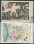 FRENCH COLONIES - IVORY COAST: Box of indigenous subjects, Colonial influence etc from many publishers including several Missions Africaines types, early automobile & tractor, Bastille Day parade, building houses, rafting down the rapids, natives sitting - 5