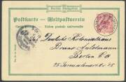 NEW GUINEA - GERMAN: 1899 usages of 10pf Postal Cards overprinted 'Deutsch-/Neu-Guinea' with artist views "Gruss aus Neu-Guinea" or "Gruss aus Stephansort", postally used to Germany with cds of 'HERBERTSHOHE' or 'STEPHANSORT', bumped corners. (2) - 2