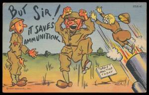 SUBJECTS HUMOUR: Mostly British cards with a terrific group of Roller Skating (24), Tennis (16), also romance, & a lovely lot of breasts (50+, the quantity, not the size), & an American WWII propaganda group (18), generally fine to very fine used or unuse