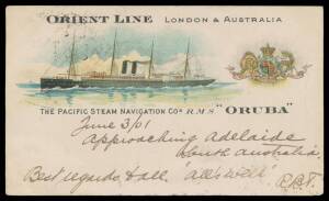 SUBJECTS SHIPPING: Pacific Line of Royal Mail Steamers group with Reid & Co chromolithos of the "Oropesa", "Orellana", "Orissa" x2, "Orellana" & one unnamed; and renamed Pacific Steam Navigation Co "Ortega" (unused), "Orita" x2, "Orcoma" plus real photo "