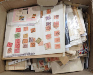 Large carton with a mostly on-piece array of unsorted Victorian postmarks & some South Australia, plus a quantity of philatelic & commercial covers with some further postmark interest. Ex John Bell (Adelaide). (Qty)