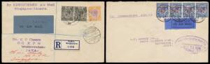 British Empire airmail covers including 1924 Ireland-Egypt with Overprints on GB 2&frac12;d strip of 4, 1929 Iraq-Australia, 1930 Malaya-Java with 'RAFFLES____/SINGAPORE' cds ('HOTEL' excised) & 'Raffles' registration label, 1931 Johore Bahru-GB with black/blue 