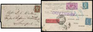 Box of covers & postal stationery with a range of European pre-stamp items, handy GB including 1843 part-entire with superb '6'-in-Maltese Cross cancel, 1858 to Bohemia, 1875 to Greece, 1880 to Mexico with 4d green & 1852-72 to the USA x7, also Victoria 1