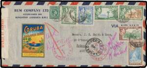 Shoebox of world covers with bundles of 1960s commercial covers from Samoa & Tonga (plus 1909 1d Postal Card "BLOW HOLES" with 'AUCKLAND/LOOSE LETTERS' cds), others include 1953 & 1955 registered airmails Australia-South Africa at 6/9d or 8/9d rates (faul