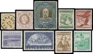 AUSTRIA: 1850-1960s two volume collection with a selection of mainly used earlies including shades and postmarks, 1867 50Kr brown Perf 13 FU, 1910 10Kr Franz Joseph FU, 1925 Definitives * & Airmails 3S 5S & 10S *, 1929 Landscapes *, 1931 Rotary * & Writer